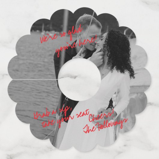 白黒モダン写真の結婚ワインチャーム ワイングラスタグ (正面)