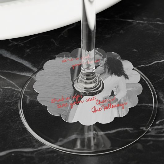 白黒モダン写真の結婚ワインチャーム ワイングラスタグ