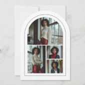 白黒モダン写真コラージュの発表 招待状 (裏面)