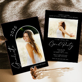 白黒モダン写真卒業パーティー 招待状