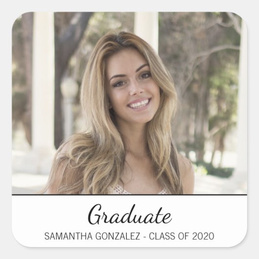 白黒モダン写真卒業封筒用シール スクエアシール (正面)