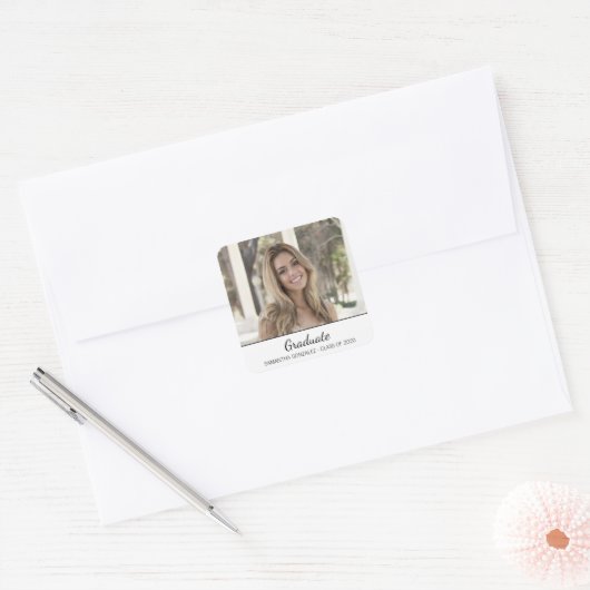 白黒モダン写真卒業封筒用シール スクエアシール (封筒)