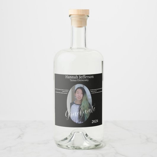 白黒モダン写真卒業 リキュールボトルラベル (正面)