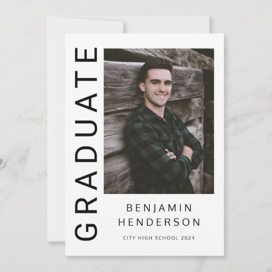 白黒モダン写真卒業 案内状 (正面)