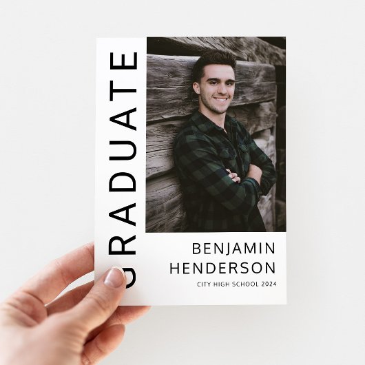 白黒モダン写真卒業 案内状