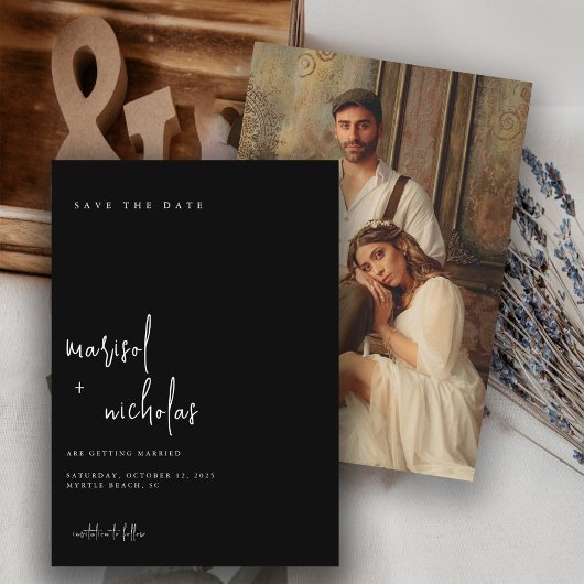 白黒モダン写真結婚の セーブザデート