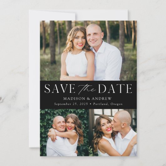 白黒モダン写真QRコード日付の保存 セーブザデート (正面)