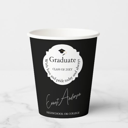 白黒モダン卒エレガント業 紙コップ (正面)