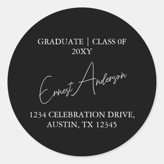 白黒モダン卒業差出人住所シール ラウンドシール (正面)