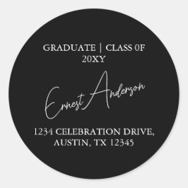 白黒モダン卒業差出人住所シール ラウンドシール