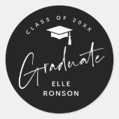 白黒モダン卒業差出人住所 ラウンドシール (正面)