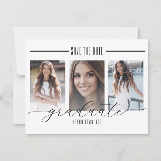 白黒モダン卒業式の日付を保存 | セーブザデート (正面)