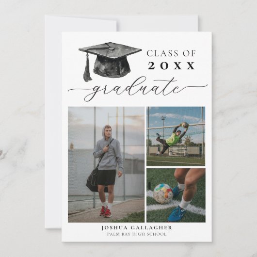 白黒モダン卒業式の日付を保存 案内状 (正面)