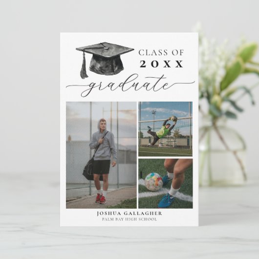 白黒モダン卒業式の日付を保存 案内状 (スタンド正面)