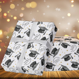 白黒モダン卒業式ラッピング紙 ラッピングペーパー