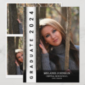 白黒モダン卒業招待状 招待状 (正面/裏面)