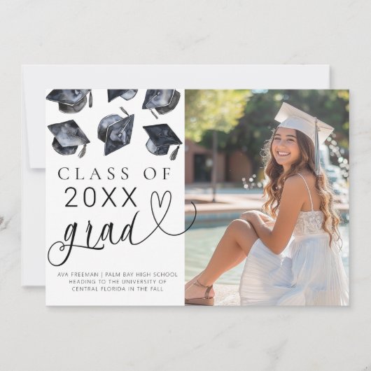 白黒モダン卒業発表 案内状 (正面)