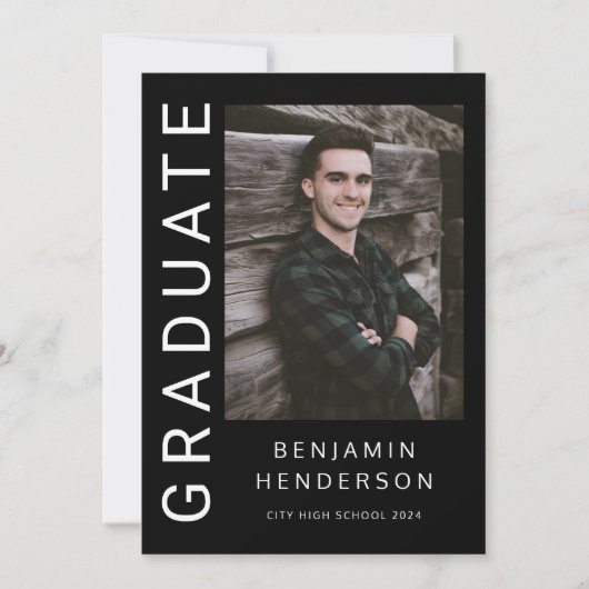 白黒モダン卒業発表 案内状 (正面)