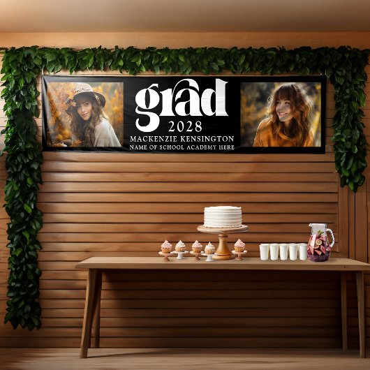 白黒モダン卒業2写真長 横断幕