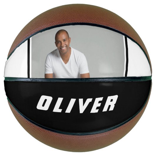 白黒モダン名前をカスタムする文字写真 バスケットボール (正面)