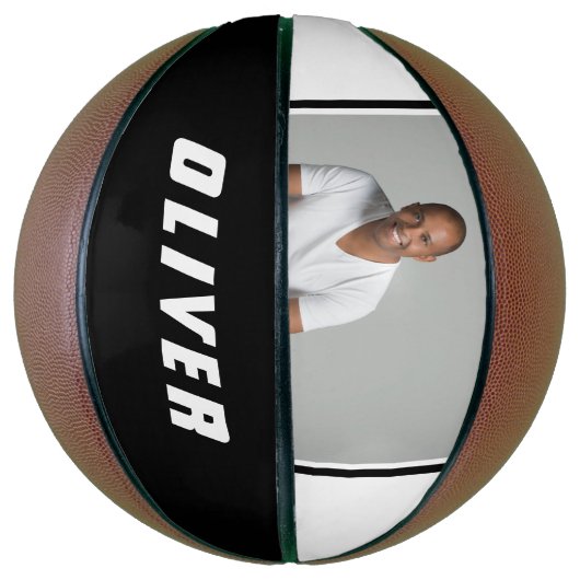 白黒モダン名前をカスタムする文字写真 バスケットボール (縦)