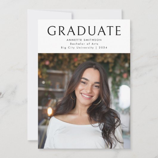 白黒モダン大学院写真卒業 案内状 (正面)