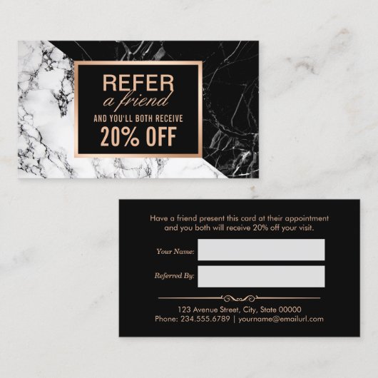 白黒モダン大理石が友人の紹介を参照 紹介カード (正面/裏面)