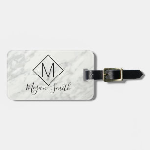 白黒モダン大理石モノグラムのカスタム ラゲッジタグ