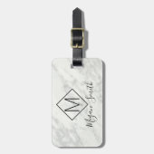 白黒モダン大理石モノグラムのカスタム ラゲッジタグ (正面縦)