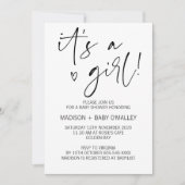 白黒モダン女の子の赤ちゃんシャワー 招待状 (正面)