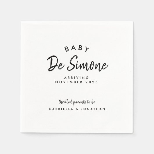 白黒モダン妊娠の発表 スタンダードカクテルナプキン (正面)