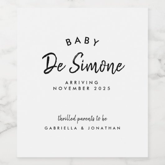 白黒モダン妊娠の発表 ワインラベル (シングルラベル)