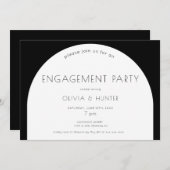 白黒モダン婚約パーティ招待状 招待状 (正面/裏面)