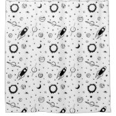 白黒モダン宇宙惑星 シャワーカーテン (正面)