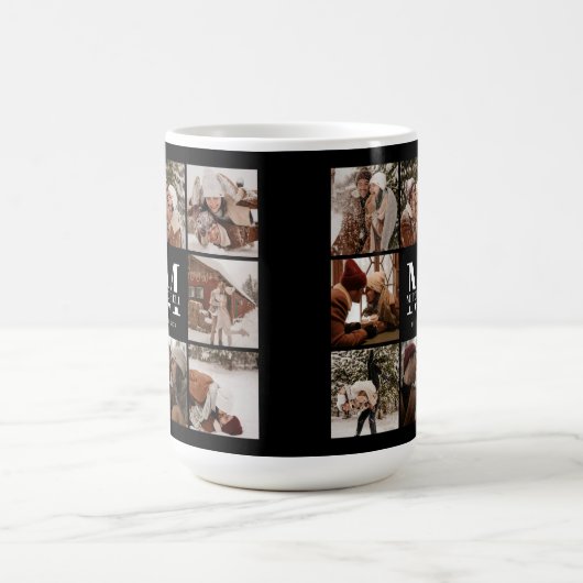 白黒モダン家族フォトコラージュ記念 モーフィングマグカップ (中央)