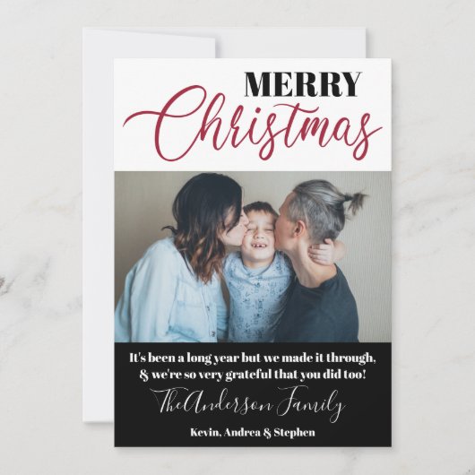 白黒モダン家族写真クリスマス2020 シーズンカード (正面)