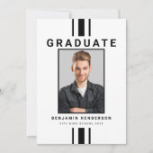 白黒モダン少年の卒業 案内状 (正面)