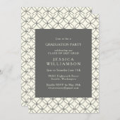 白黒モダン幾何デコ卒業パーティー 招待状 (正面/裏面)