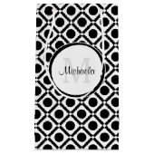 白黒モダン幾何学的モノグラムと名前 スモールペーパーバッグ (正面)