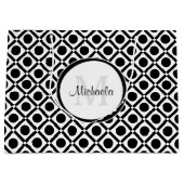 白黒モダン幾何学的モノグラムと名前 ラージペーパーバッグ (正面)