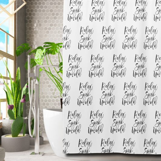 白黒モダン引用文シャワーカーテン シャワーカーテン