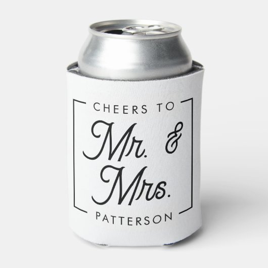 白黒モダン応援結婚式の引き出物 缶クーラー (缶正面)