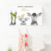 白黒モダン手書き納屋周囲の庭誕生日 横断幕 (インサイチュ)