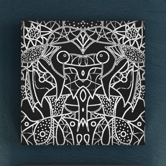 白黒モダン抽象芸術の部族チョーク線 キャンバスプリント