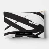 白黒モダン抽象芸術アートライン名前をカスタムする アクセサリーポーチ (裏面)