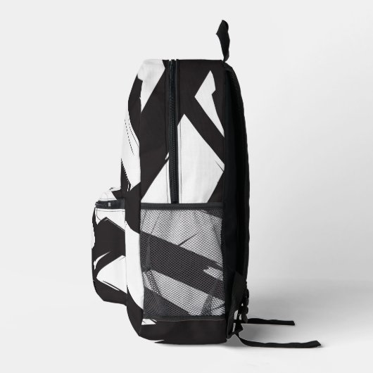 白黒モダン抽象芸術アートライン名前をカスタムする プリントバックパック (右)