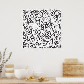 白黒モダン抽象芸術グラフィティブラシストローク ポスター (キッチン)