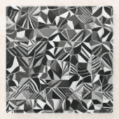 白黒モダン抽象芸術パターン ガラスコースター (正面)