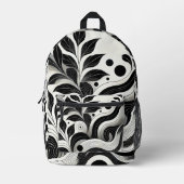 白黒モダン抽象芸術フローラ プリントバックパック (正面)