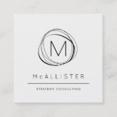 白黒モダン抽象芸術モノグラム スクエア名刺 (正面)